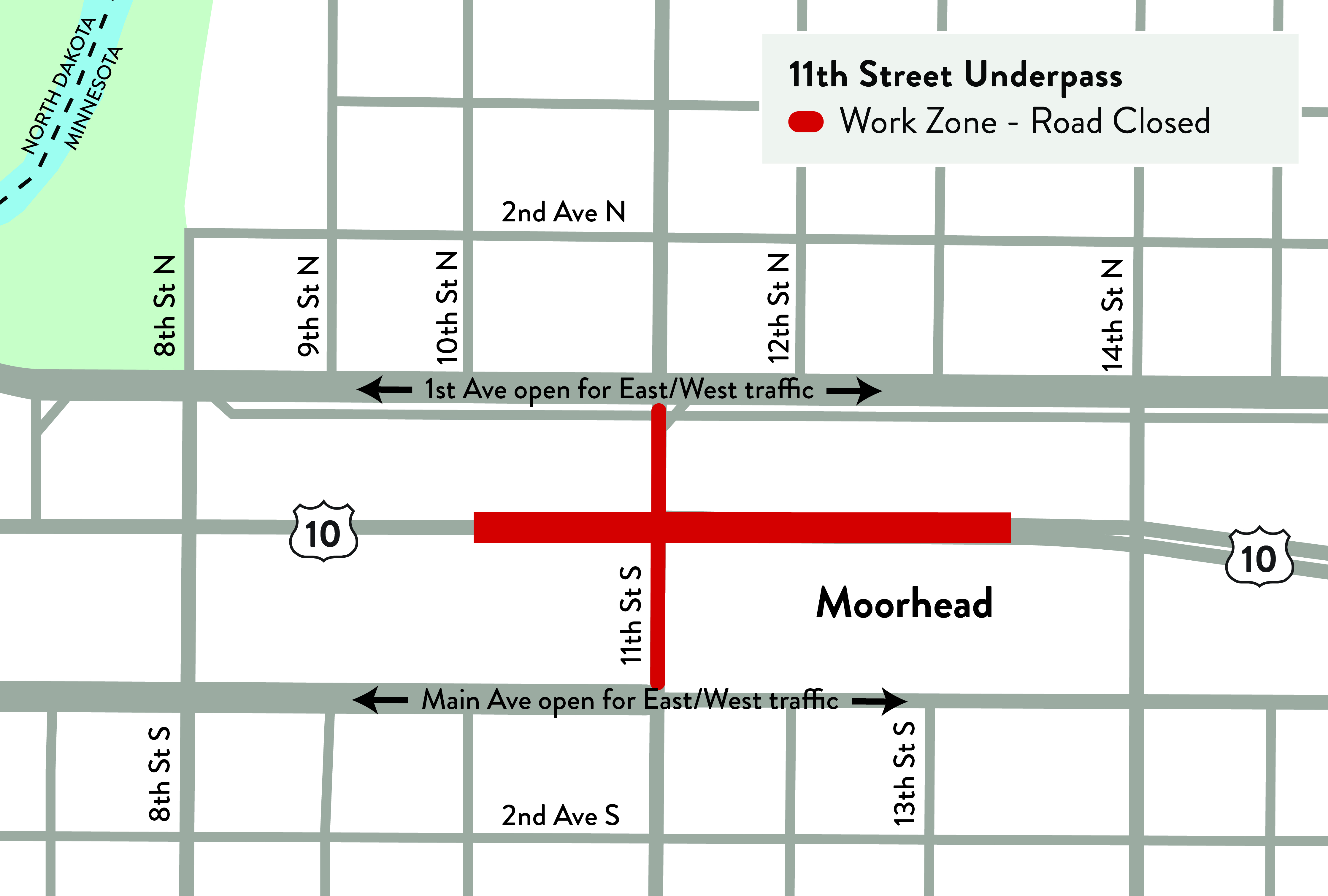 Detour map for the 11th Street underpass project.